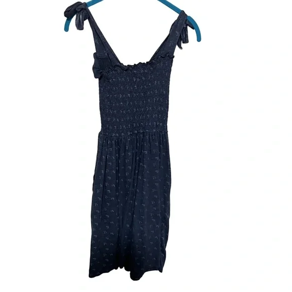 Toad & Co. XS Gemina Tie Sleeve Smocked Sleeveless Navy  Mini Dress Organic - Picture 4 of 11